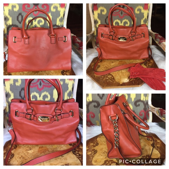 Michael Kors Tangerine Leather Hamilton Handbag - Picture 4 of 8